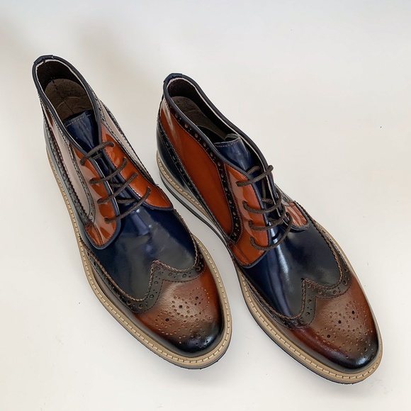 Brown-Navy Blue Derby Leather Half Boot